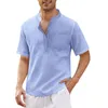 Herren Freizeithemden Herrenhemd Baumwolle Leinen Kurzarm Herrenkleidung Button-Down Übergroße Fitness Kapuzen Blusa Masculina