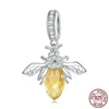 925 Sterling Silver Pendant Charm Yellow Bee Hanging Bead Cute Insect PendantCharm for Women Necklace Bracelet DIY