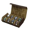 Boîtes à montres Boîtes à montres en cuir haut de gamme Organisateur pour hommes Sac de rangement de voyage Luxe Rétro Crazy Horse Skin Prévention des chutes 8 Slot Collect 231124