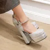 Sandaler Sexig tjock hög klackplattform Kvinna Ankle Strap Rhinestone Ladies Party Wedding Pumps Stor storlek 11 12