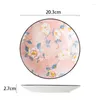 Borden 8 inch ondiepe plaat ldyllic stijl minnaars keramiek roze camellia reliëf salade romantisch bruiloft porselein servies czy-b4006