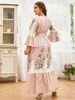 Plus Size Dresses TOLEEN Women Maxi 2023 Summer Autumn Luxury Chic Elegant Floral With Belt Turkish Party Evening Robe Clothing