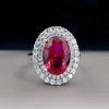 Pierścienie klastra 2023 wykwintne 10 14 mm owalne cięte szmaragd rubinowy kamień szlachetny regulowany dla kobiet wakacyjny urodziny