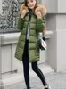 女性のトレンチコート冬のジャケットパディングコットンミッドコロアンファッションパーカスフード付き厚い温かいコート女性