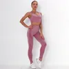 Conjuntos ativos conjunto de yoga feminino sem costura terno de treinamento esportes collants regata sutiã elástico respirável