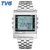 Novo Retângulo TVG Controle Remoto Sport Digital Assista ALARM TV DVD Remote Remote Men and Ladies Stainless Steel Watch196V