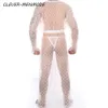 Men Sexy Long Dress Zie transparante slaapslijtage Bathrobe set met verstelbare string exotische lingerie -pc's