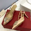 2023 Tacchi a spillo Scarpe da donna Sandali Donna Catena di strass Abiti da sposa Fibbia Tacchi alti Punta a punta Caviglia Brillante Catena di diamanti Tacco alto Saeda a forma di Y -418