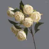 Fleurs de mariage 7 têtes roses artificielles bord brûlé bord faux bouquet de fleurs simulation de soie florale ornement de fête à la maison 50 cm