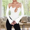 Women's Blouses Chic Sexy Top Flare Long Sleeve Women Blouse Spaghetti Straps Perspective Mesh Bodycon Shirt Front Hollow