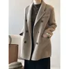 Korean version temperament double-sided coat suit women's 2023 autumn and winter new double-breasted wool coat