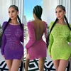 Casual Dresses Hollow Out Bikini Set omslag för kvinnor Solid 2023 Summer Holiday Beach Mini Dress Sexy Open Back Night Club Party Vestidos