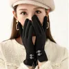 Cinq doigts gants femmes automne hiver bouton broderie écran tactile conduite mitaine dame velours cachemire doigt complet chaud sport cyclisme gant F13 231123