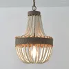 Żyrandole vintage drewniana koralik żyrandol oświetlenie LED Osobowość żelaza wisząca lampa salon sypialnia