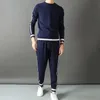 Herren-Trainingsanzüge Minglu Herren-Sets SweaterPants Luxus-Kontrastfarbe Runder Kragen Lässiger Sport Herrenanzüge Mode Slim Fit Man Pants 3XL 230424
