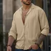 Camicie casual da uomo Bavero da uomo Tinta unita Manica lunga Design da uomo Camicetta di moda Camicia in cotone e lino Camicia da uomo Cardigan Bottoni in stoffa