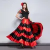 Stage Wear Gonna zingara per adulti per donna Flamenco spagnolo a righe in raso con grande swing gonne da danza del ventre prestazioni di squadra
