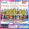 Original RandM E Cigarette Kit Tornado 7000 Puffs Descartáveis Vape Pen Kit Cigarros Eletrônicos 14ml Pod Mesh Bobina 6 Cores Brilhantes Ar ajustável 0% 2% 3%5% Fumot 7K
