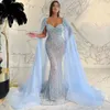 Party Dresses Serene Hill Blue Arabic Luxury Beaded Mermaid Cape Sleeves Sexiga aftonklänningar 2023 för kvinnor bröllop LA71715 230422