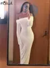 Robes décontractées Habbris Sexy Blanc Hors Épaule Dos Nu Moulante Robe Longue Soirée Femmes 2023 Automne Mode Bandage Manches Maxi