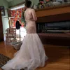 Wedding Dress Shinny Crystal Pearls Mermaid Cocktail Dresses High Neck Sleevesless Tull Train Party Gown Vestidos De Fiesta