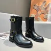 Women Designer Half Boots 2023 Fashionable New Biker Boots Leather All-Match Casual Chunky Ankle Boots Belt Buckle A Slip-On Doc Martens