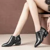 أحذية الربيع والخريف القوس السوستة الكعب الأوسط حجم كبير الأحذية قصيرة النساء المدببة وجهات مريحة الأحذية النسائية 230422