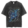 Men s skjortor Anime Blue Lock Washed T -shirt isagi yoichi tshirt överdimensionerade korta ärmstoppar manga tees 100 bomull vintage haruku streetwear 230424