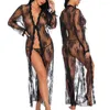 Vêtements de nuit pour femmes Lingerie drôle femmes européennes et américaines dentelle fleurs Transparent avant Cardigan chemise de nuit robe