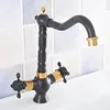 Bathroom Sink Faucets Black & Gold Color Brass Swivel Spout Dual Cross Handles Kitchen Wet Bar Vessel Faucet Mixer Tap One Hole Asf794