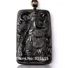 Naszyjniki wisiorek Piękne naturalne czarne obsydian ręka rzeźbiona Lucky Guangong Amulet Bezpłatny naszyjnik