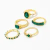 Pierścienie klastra Aprilwell 5pcs Green Crystal Set for Women Gold Splated Vintage Esthetic Geometryczne Luksusowe ANILLOS LADY JEINDY Prezenty Bague 230424