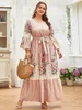 Plus Size Dresses TOLEEN Women Maxi 2023 Summer Autumn Luxury Chic Elegant Floral With Belt Turkish Party Evening Robe Clothing