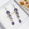 Dangle Earrings Luxury Faceted Purple Amethyst Sapphire Cubiz Zirconia Cluster CZ Drop Women Engagement Party Jewelry Gift Wholesale