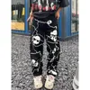 Herren-Jeans, Totenkopf-Motiv, für Herren, High Street, lockeres, gerades Bein, weites Bein, trendige Gothic-Hose, Halloween-Kleidung im West-Stil