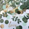 Party Decoration 100 PCS lämnar konfetti Grönt guld Round Paper Love for Wedding Birthday Desktop Throwing Diy Decor