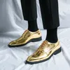 Luxury Designer Pointed Gold Black Brogue Oxford Leather Shoes For Mens Formal Wedding Prom Dress Homecoming Zapatos Hombre