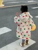 ジャケットキッズ女の子の服2023冬のかわいい甘いカラフルなポルカの子羊のウールコートの耳フード付き長いプラスベルベットパッド