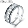 Pierścienie klastra 203 romantyczne 925 Srebrna srebrna biżuteria okrągła czarny spinelowy pierścionek zaręczynowy dla kobiet G033