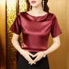 Women's Blouses 2023 Vrouw Korte mouw Satijnen blouse mode massieve ronde nek shirt elegante jeugd top zomer losse casual kleding 25224