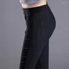 Damenhosen 2023 Frühlingsmode Frauen Bleistift Lässige elastische Taille dünne Hosen XXXL Schwarz Weiß Stretch