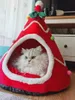 kennels pens YOKEE Christmas Cozy Nesk Bed Cat House Pet for Small Dogs Puppy Mat Kitten Cave Winter Warm Soft Comfortable Basket Deep Sleep 231123