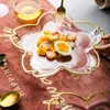 Plates Creative Gold Stroke Glass Sakura Plate Japanese Modern Fruit Salad Bowl Living Room Decoration Afternoon Dessert