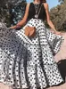 Rokken Mode Y2k Polka Dot Vrouwen Ruche Maxi Rok Zomer Hoge Taille Vrouwelijke Vintage Lange Trend Boheemse Fee Festival Kleding 230424