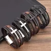 Link Bracelets 1pc Men's Cross Faux Leather Bracelet Multi-laye Rope Braided Stainless Steel Alloy Casual Holiday Daily