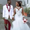 Splendido abito da sposa a sirena per le donne Robe De Marriage Arabo Africa Applicazioni di pizzo maniche lunghe O collo Latet Design Abiti da sposa bianchi 2024