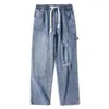 Мужские джинсы TFETTERS 2023, весна-осень, мужские мешковатые рваные однотонные однотонные джинсы со средней посадкой и широкими штанинами, корейский модный уличный мужской комплект