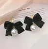 Boucles d'oreilles à clous pour femmes, bijoux coréens, doux, noir, blanc, nœud papillon, tissu, dentelle, cadeau goutte