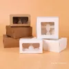 Geschenkomschakeling 20 stcs/Lot Muffin verpakkingsdozen 2/4/6 Cupcake Kraft Paper Cake Box met PVC -raamvaartuig