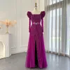 Party Dresses Sharon Said Luxury Dubai Fuchsia Evening for Women Wedding 2023 Elegant Long Sleeve Overskirt Arabic Formal Gowns 230422